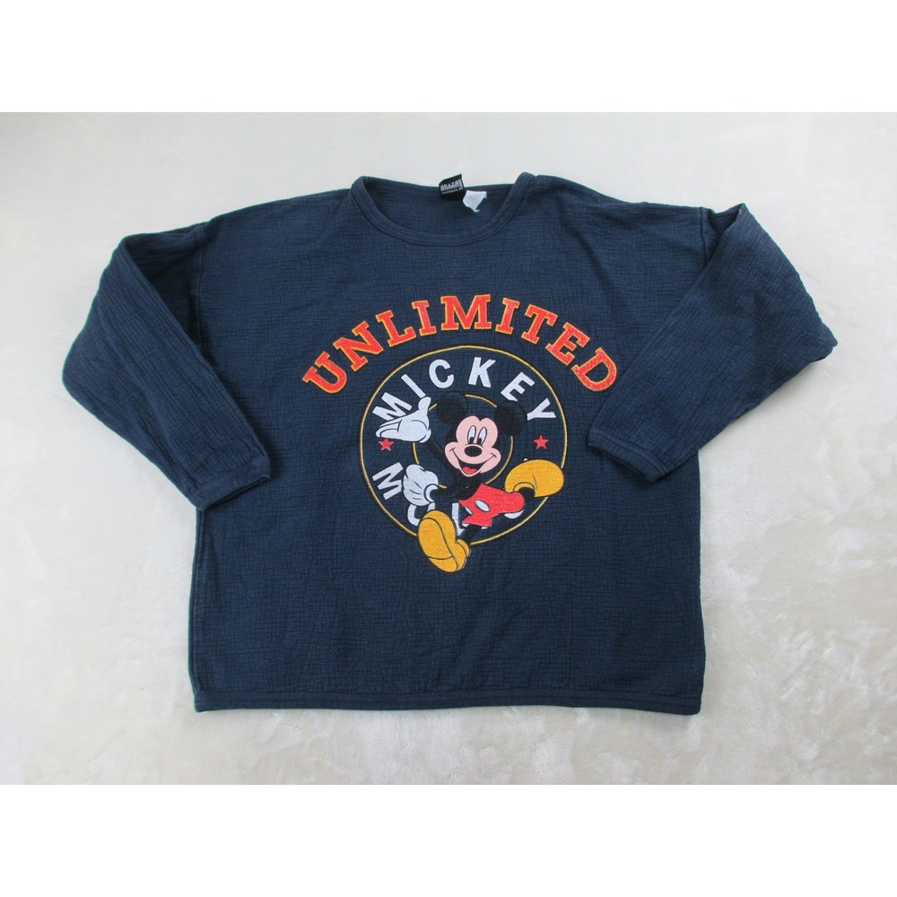 VINTAGE Disney Sweater Womens Medium Blue Mickey Mouse Textured‎ Pullover Knit*